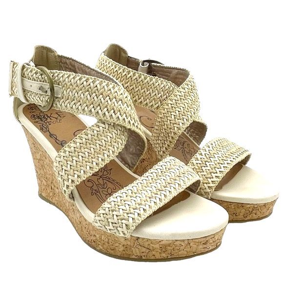 Buckle BKE Sole Reid Cream & Cork Platform Woven Strap Sandals Women’s Size 8.5 - Picture 8 of 15